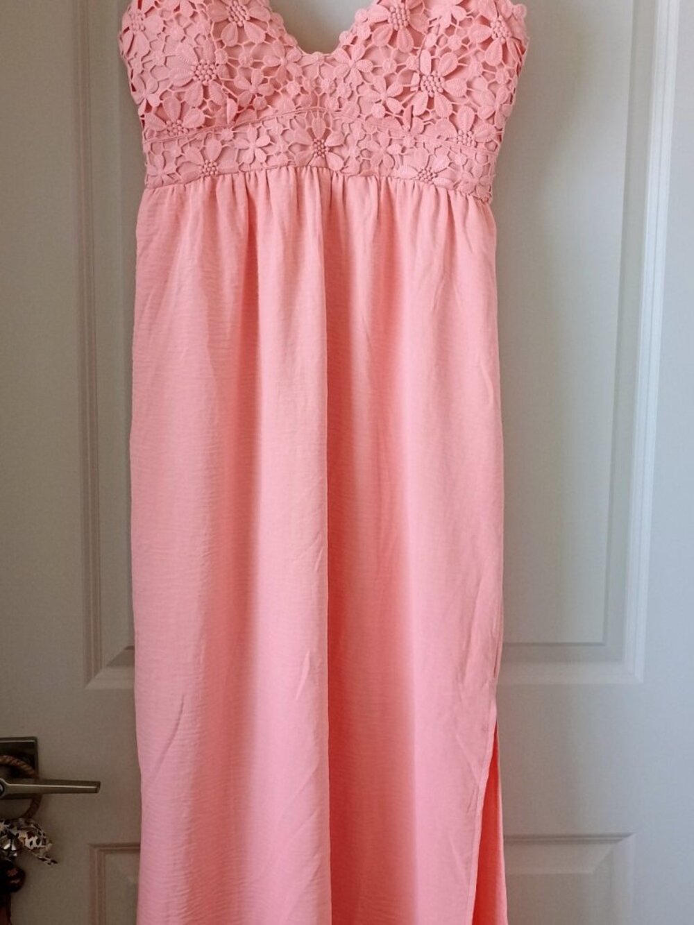FLORAL CROCHET TOP MAXI DRESS PEACHY CORAL SEXY SUMMER BEACH - Picture 3 of 9